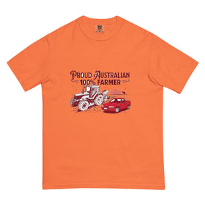 The Tractor Mugs Store Burnt Orange FIATAGRI F140 PROUD AUSTRALIAN 100% FARMER Two Tone | Unisex Premium T-shirt Quality Farmers Merch
