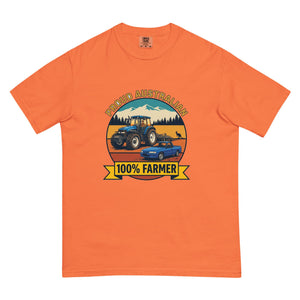 The Tractor Mugs Store Burnt Orange New Holland TM 135 PROUD AUSTRALIAN 100% FARMER Outdoor | Unisex Premium T-shirt Quality Farmers Merch