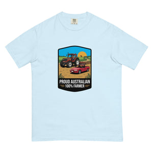 The Tractor Mugs Store Chambray FIATAGRI F140 PROUD AUSTRALIAN 100% FARMER Bright | Unisex Premium T-shirt Quality Farmers Merch