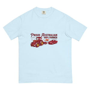 The Tractor Mugs Store Chambray John Deere 3350 4WD PROUD AUSTRALIAN 100% FARMER Two Tone | Unisex Premium T-shirt Quality Farmers Merch
