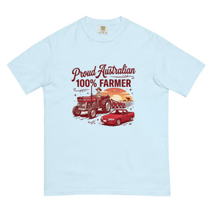 The Tractor Mugs Store Chambray Massey Ferguson 135 PROUD AUSTRALIAN 100% FARMER Two Tone | Unisex Premium T-shirt Quality Farmers Merch