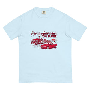 The Tractor Mugs Store Chambray Massey Ferguson 35X PROUD AUSTRALIAN 100% FARMER Two Tone | Unisex Premium T-shirt Quality Farmers Merch
