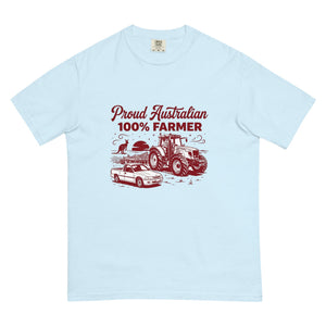 The Tractor Mugs Store Chambray Massey Ferguson 6480 PROUD AUSTRALIAN 100% FARMER Two Tone | Unisex Premium T-shirt Quality Farmers Merch
