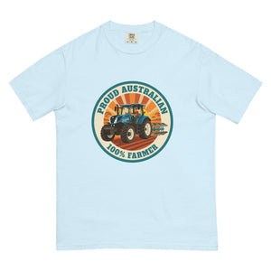 The Tractor Mugs Store Chambray New Holland T7.210 PROUD AUSTRALIAN 100% FARMER Retro | Unisex Premium T-shirt Quality Farmers Merch