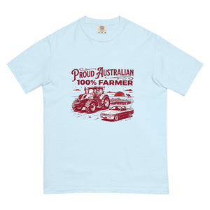 The Tractor Mugs Store Chambray New Holland T7.225 PROUD AUSTRALIAN 100% FARMER Two Tone | Unisex Premium T-shirt Quality Farmers Merch
