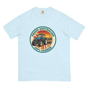 The Tractor Mugs Store Chambray New Holland TM 135 PROUD AUSTRALIAN 100% FARMER Retro | Unisex Premium T-shirt Quality Farmers Merch