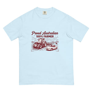 The Tractor Mugs Store Chambray New Holland TM 155 PROUD AUSTRALIAN 100% FARMER Two Tone | Unisex Premium T-shirt Quality Farmers Merch