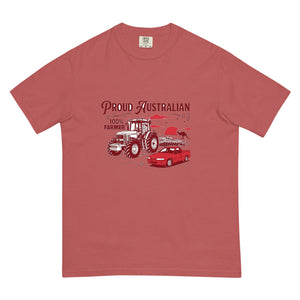 The Tractor Mugs Store Crimson John Deere 7810 PROUD AUSTRALIAN 100% FARMER Two Tone | Unisex Premium T-shirt Quality Farmers Merch
