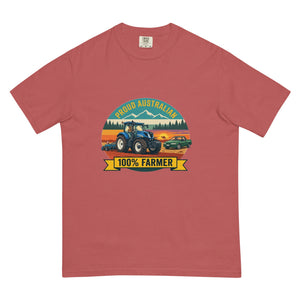 The Tractor Mugs Store Crimson New Holland T7.210 PROUD AUSTRALIAN 100% FARMER Outdoor | Unisex Premium T-shirt Quality Farmers Merch