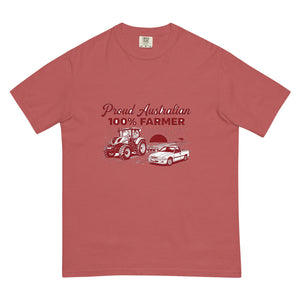 The Tractor Mugs Store Crimson New Holland T7.210 PROUD AUSTRALIAN 100% FARMER Two Tone | Unisex Premium T-shirt Quality Farmers Merch
