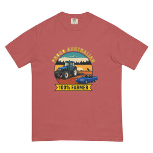 The Tractor Mugs Store Crimson New Holland TM 135 PROUD AUSTRALIAN 100% FARMER Outdoor | Unisex Premium T-shirt Quality Farmers Merch