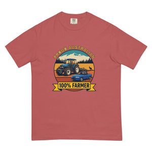 The Tractor Mugs Store Crimson New Holland TM 135 PROUD AUSTRALIAN 100% FARMER Outdoor | Unisex Premium T-shirt Quality Farmers Merch