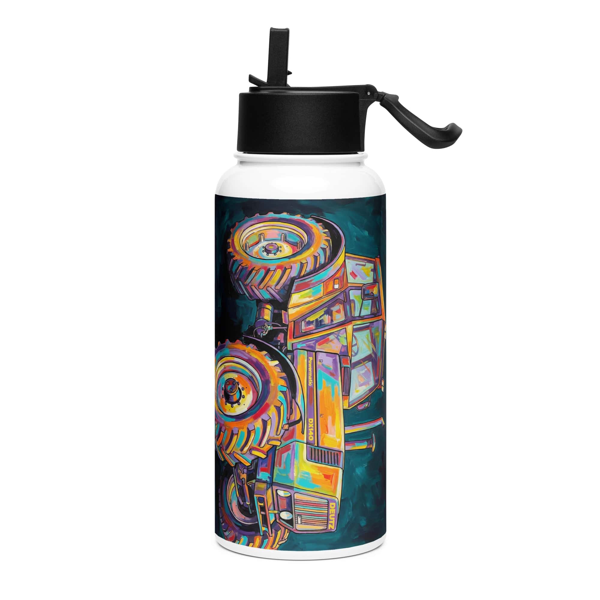 The Tractor Mugs Store Deutz Fahr DX 140 | Splash Art  Stainless steel water bottle with a straw lid Quality Farmers Merch