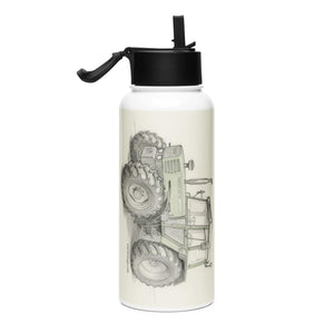 The Tractor Mugs Store Fendt 308 LSA 4WD Pencil Sketch | Stainless steel water bottle with a straw lid Quality Farmers Merch