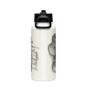 The Tractor Mugs Store Fendt 308 LSA 4WD Pencil Sketch | Stainless steel water bottle with a straw lid Quality Farmers Merch
