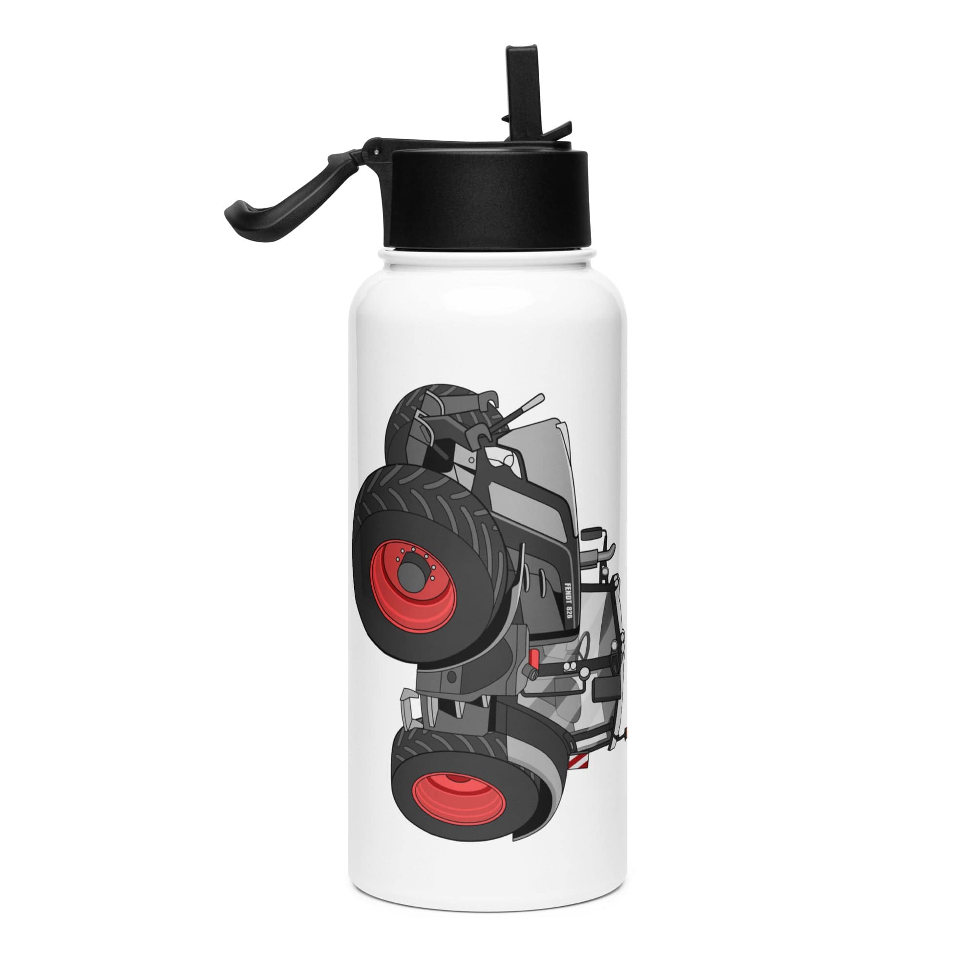 The Tractor Mugs Store Fendt 828 Profi Black Beauty | Stainless steel water bottle with a straw lid Quality Farmers Merch