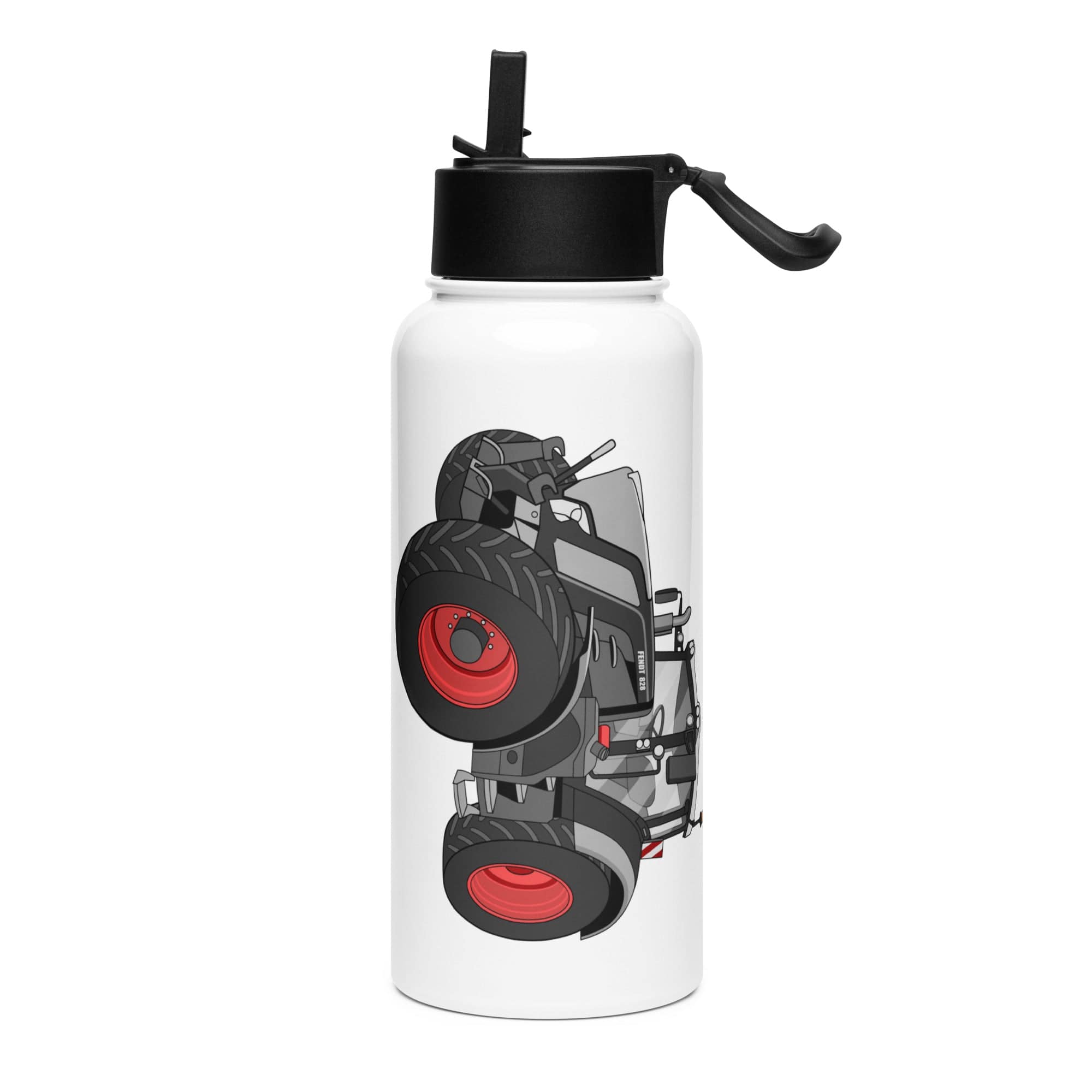 The Tractor Mugs Store Fendt 828 Profi Black Beauty | Stainless steel water bottle with a straw lid Quality Farmers Merch