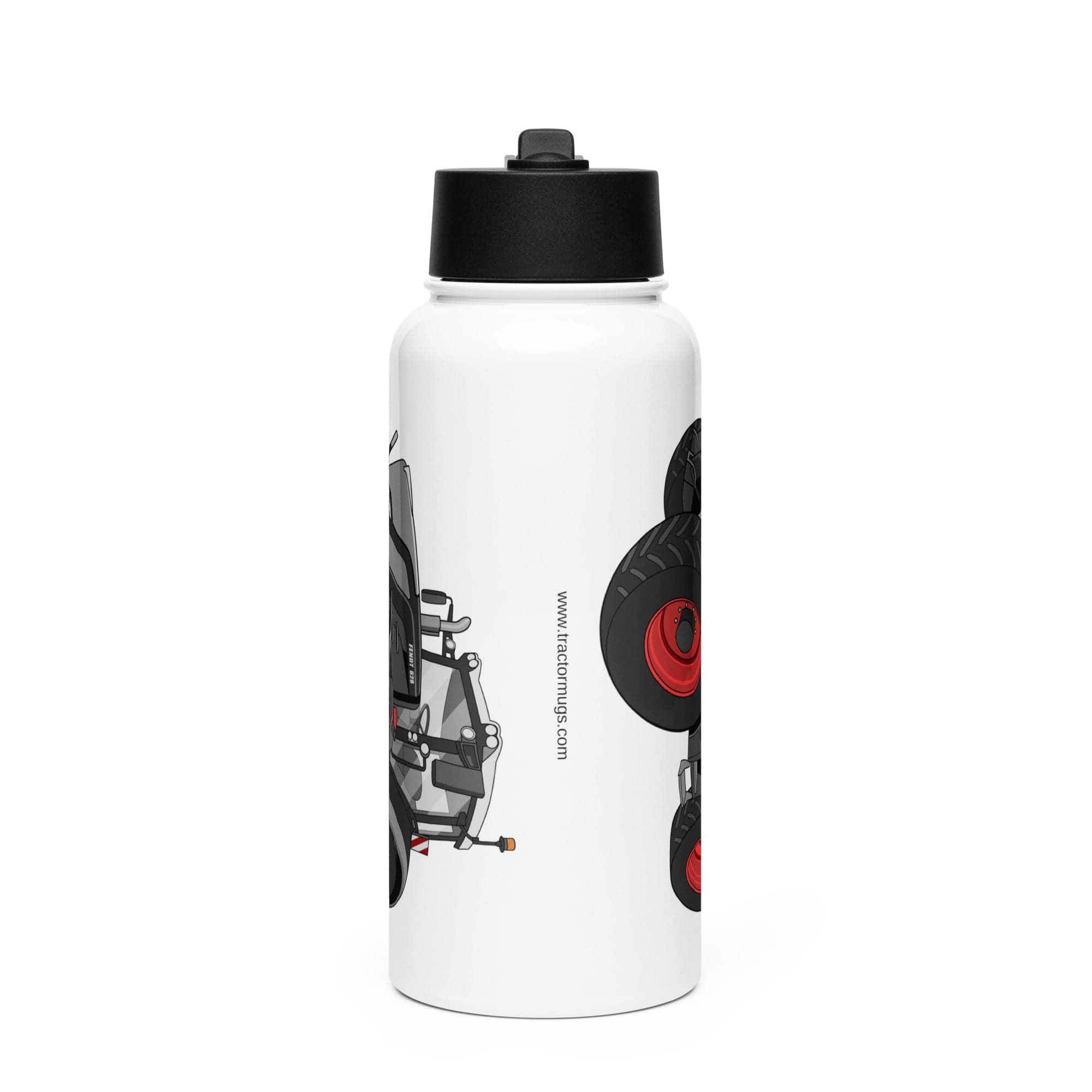 The Tractor Mugs Store Fendt 828 Profi Black Beauty | Stainless steel water bottle with a straw lid Quality Farmers Merch