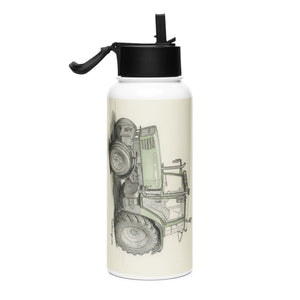 The Tractor Mugs Store Fendt Farmer 308 C Pencil Sketch | Stainless steel water bottle with a straw lid Quality Farmers Merch