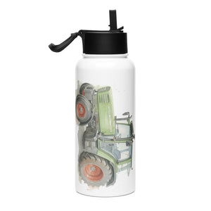 The Tractor Mugs Store Fendt Farmer 308 C Watercolor | Stainless steel water bottle with a straw lid Quality Farmers Merch