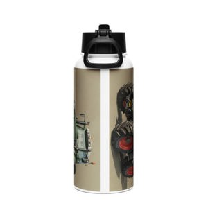 The Tractor Mugs Store Fendt Favorit 818 Oil Painting | Stainless steel water bottle with a straw lid Quality Farmers Merch