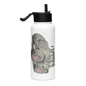 The Tractor Mugs Store Fendt Favorit 818 Pencil Sketch | Stainless steel water bottle with a straw lid Quality Farmers Merch