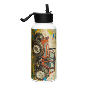 The Tractor Mugs Store FIAT 110-90 DT Splash Art | Stainless steel water bottle with a straw lid Quality Farmers Merch