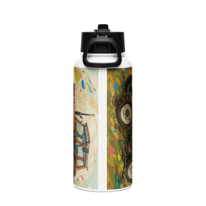 The Tractor Mugs Store FIAT 110-90 DT Splash Art | Stainless steel water bottle with a straw lid Quality Farmers Merch