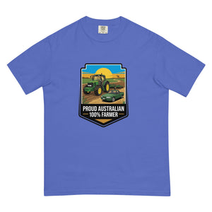 The Tractor Mugs Store Flo Blue John Deere 6930 PROUD AUSTRALIAN 100% FARMER Bright | Unisex Premium T-shirt Quality Farmers Merch