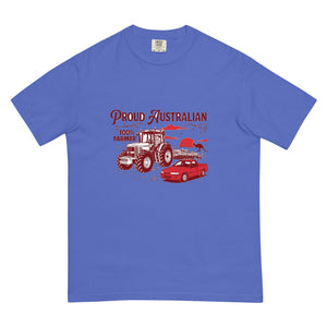 The Tractor Mugs Store Flo Blue John Deere 7810 PROUD AUSTRALIAN 100% FARMER Two Tone | Unisex Premium T-shirt Quality Farmers Merch