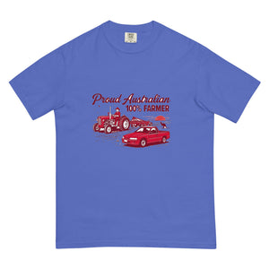 The Tractor Mugs Store Flo Blue Massey Ferguson 35X PROUD AUSTRALIAN 100% FARMER Two Tone | Unisex Premium T-shirt Quality Farmers Merch