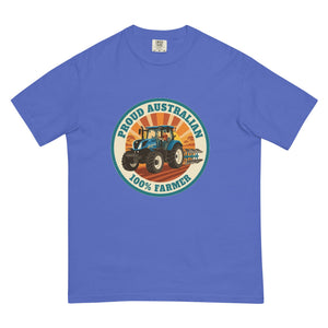 The Tractor Mugs Store Flo Blue New Holland T7.210 PROUD AUSTRALIAN 100% FARMER Retro | Unisex Premium T-shirt Quality Farmers Merch