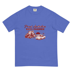The Tractor Mugs Store Flo Blue New Holland T7.210 PROUD AUSTRALIAN 100% FARMER Two Tone | Unisex Premium T-shirt Quality Farmers Merch