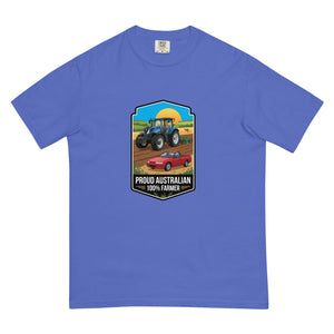 The Tractor Mugs Store Flo Blue New Holland T7.225 PROUD AUSTRALIAN 100% FARMER Bright | Unisex Premium T-shirt Quality Farmers Merch