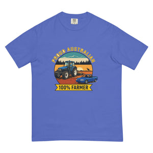 The Tractor Mugs Store Flo Blue New Holland TM 135 PROUD AUSTRALIAN 100% FARMER Outdoor | Unisex Premium T-shirt Quality Farmers Merch