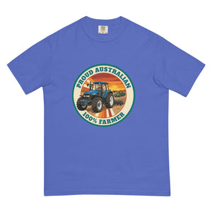 The Tractor Mugs Store Flo Blue New Holland TM 135 PROUD AUSTRALIAN 100% FARMER Retro | Unisex Premium T-shirt Quality Farmers Merch