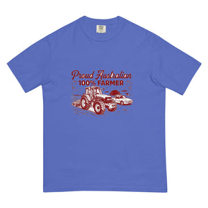 The Tractor Mugs Store Flo Blue New Holland TM 135 PROUD AUSTRALIAN 100% FARMER Two Tone | Unisex Premium T-shirt Quality Farmers Merch
