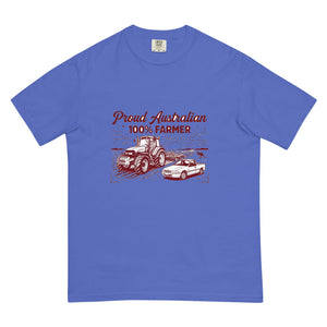 The Tractor Mugs Store Flo Blue New Holland TM 155 PROUD AUSTRALIAN 100% FARMER Two Tone | Unisex Premium T-shirt Quality Farmers Merch