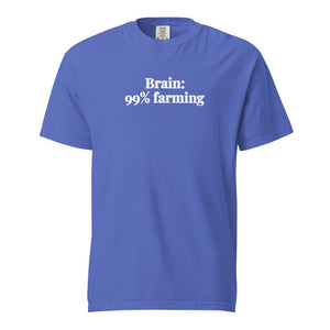 The Tractor Mugs Store Flo Blue / S Brain: 99% Farming | Unisex Premium T-shirt Quality Farmers Merch