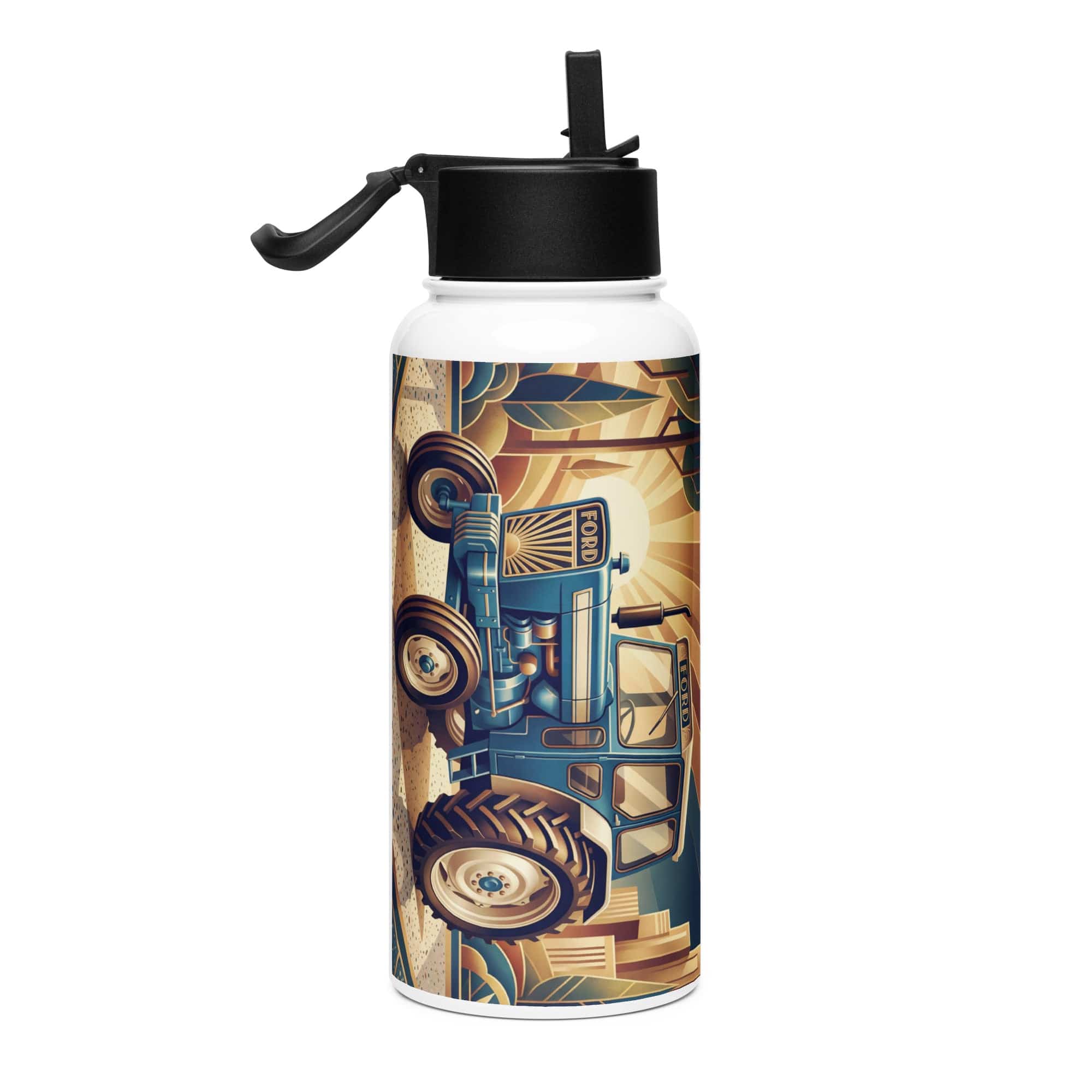 The Tractor Mugs Store Ford 5000 | Art Deco Stainless steel water bottle with a straw lid Quality Farmers Merch