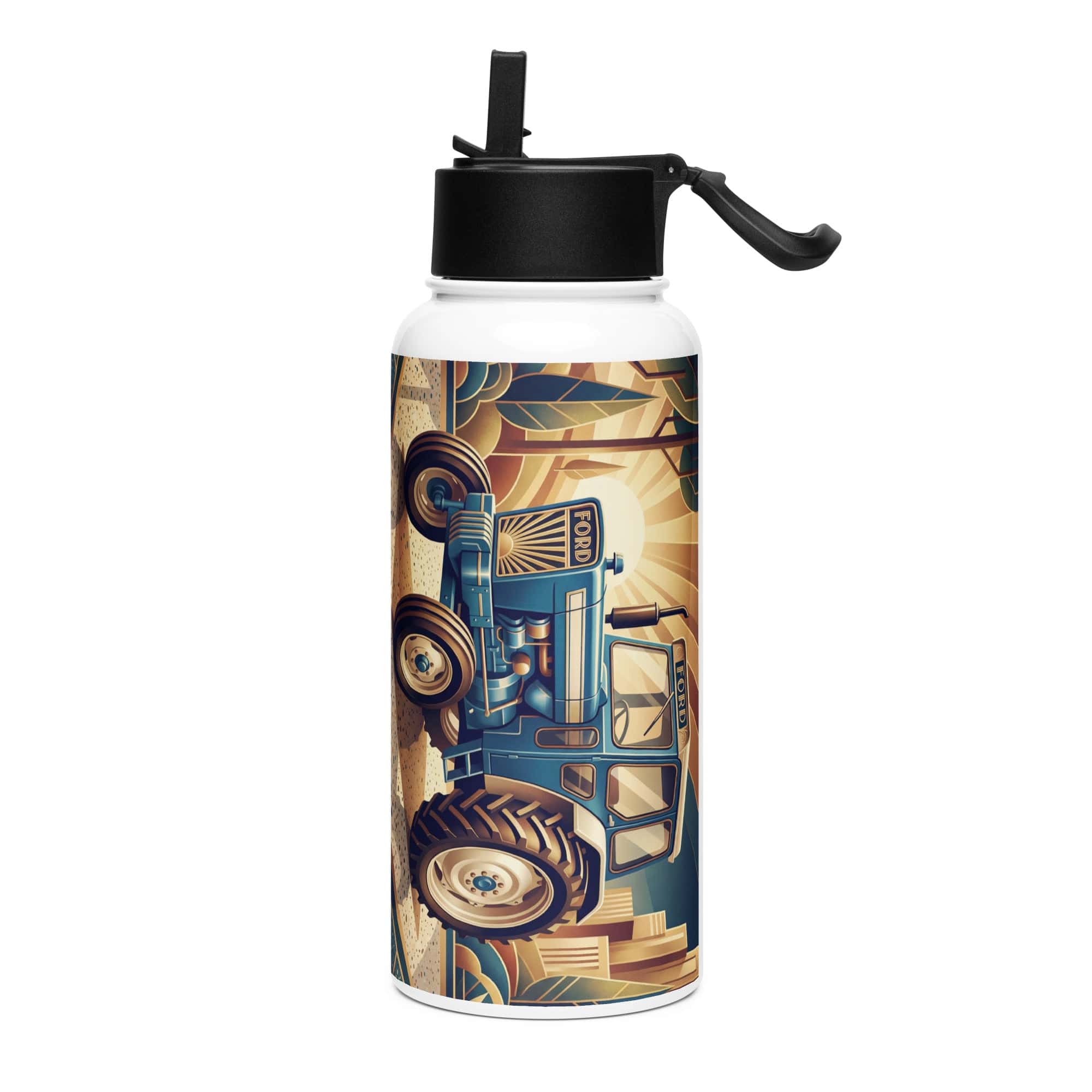 The Tractor Mugs Store Ford 5000 | Art Deco Stainless steel water bottle with a straw lid Quality Farmers Merch