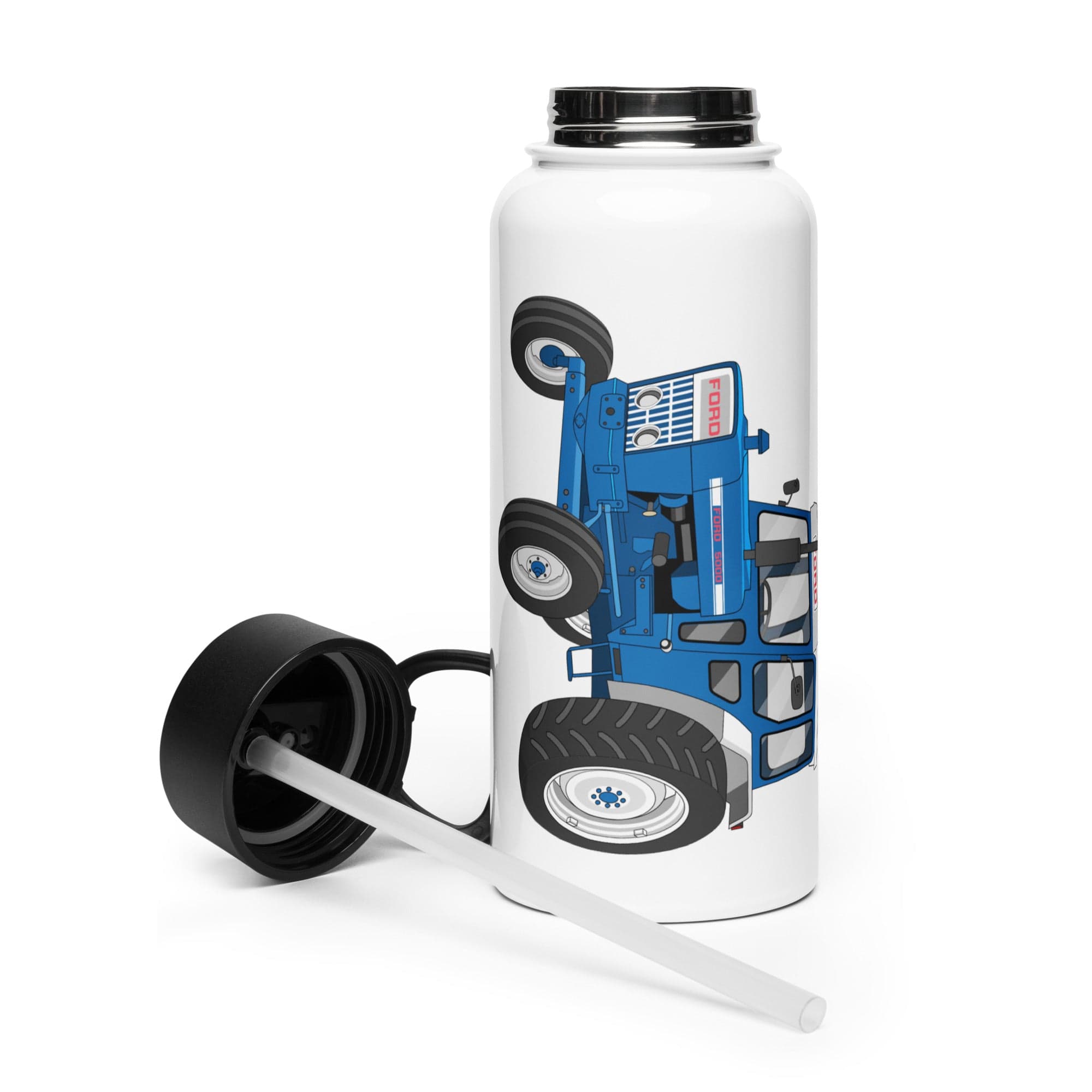 The Tractor Mugs Store Ford 5000  | Stainless steel water bottle with a straw lid Quality Farmers Merch