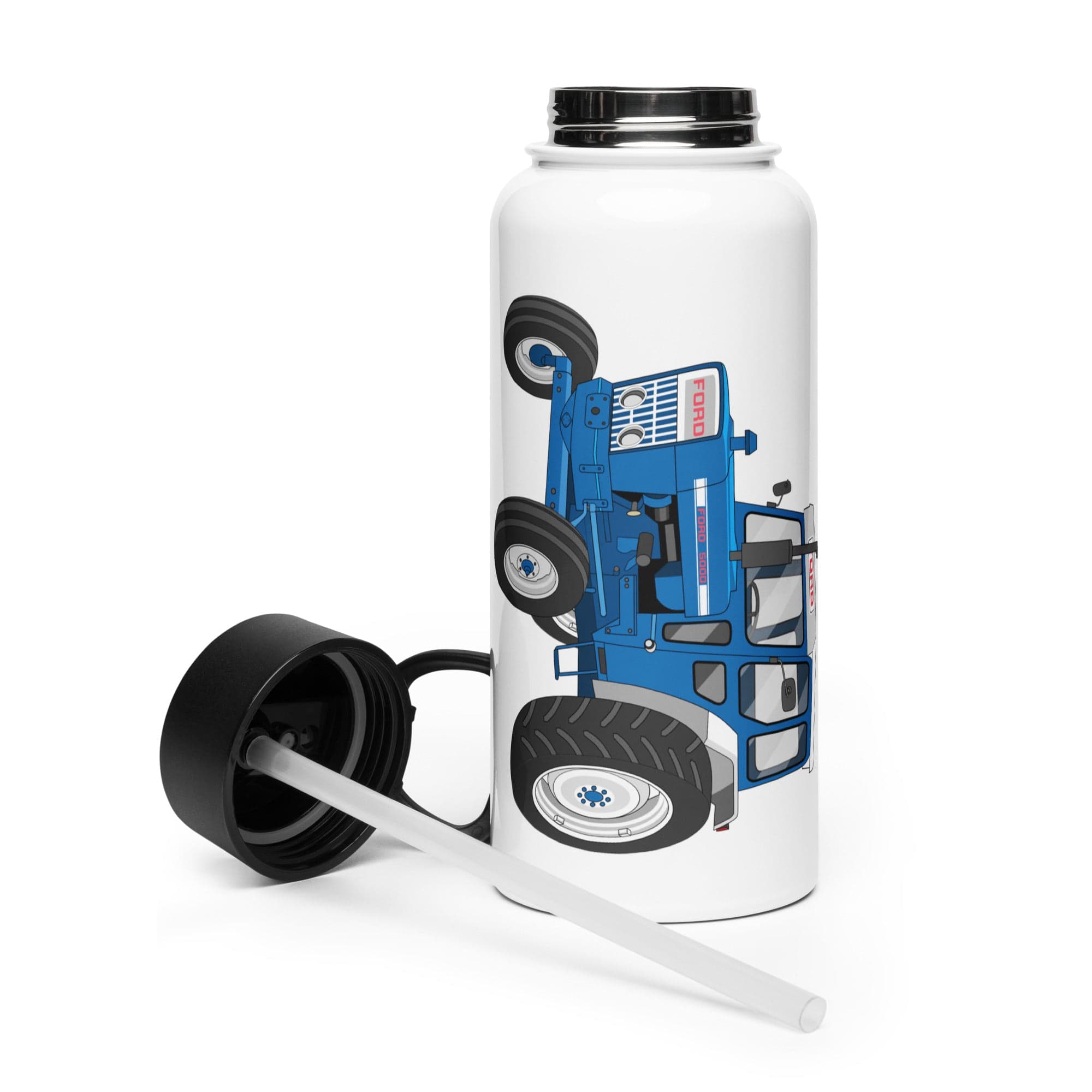 The Tractor Mugs Store Ford 5000  | Stainless steel water bottle with a straw lid Quality Farmers Merch