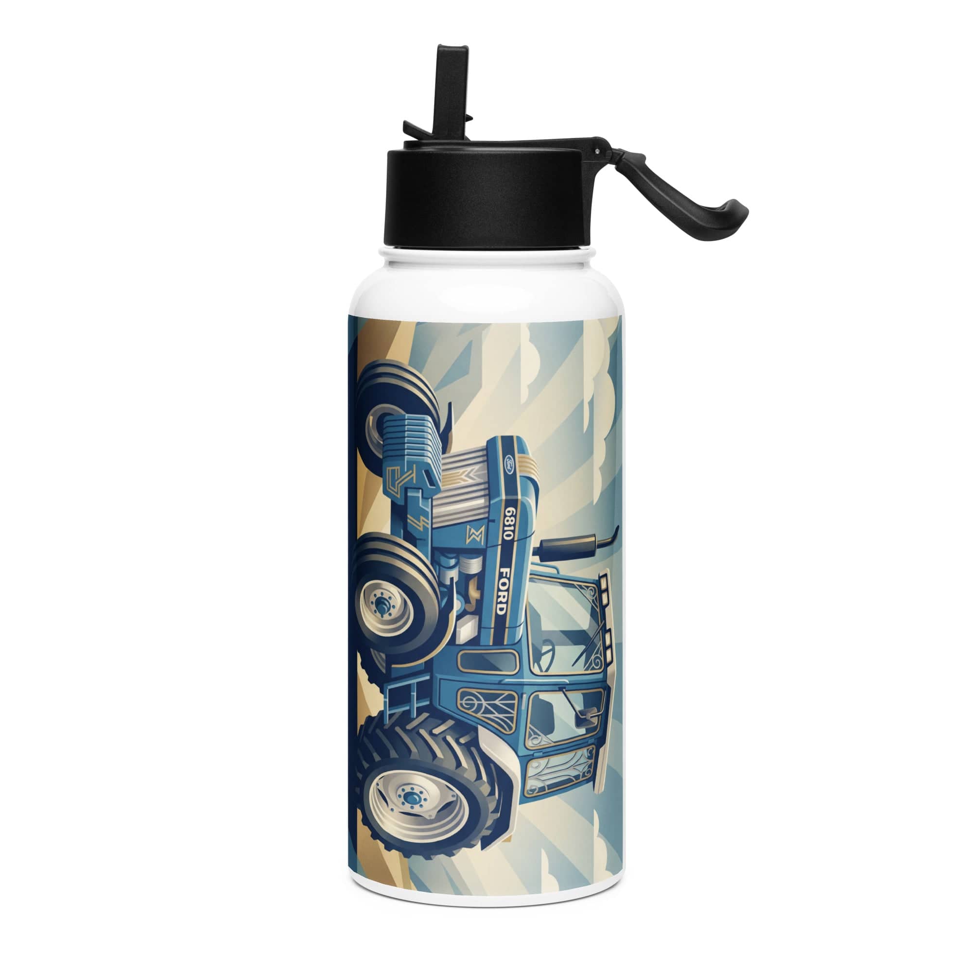 The Tractor Mugs Store Ford 6810 2WD | Art Deco Stainless steel water bottle with a straw lid Quality Farmers Merch