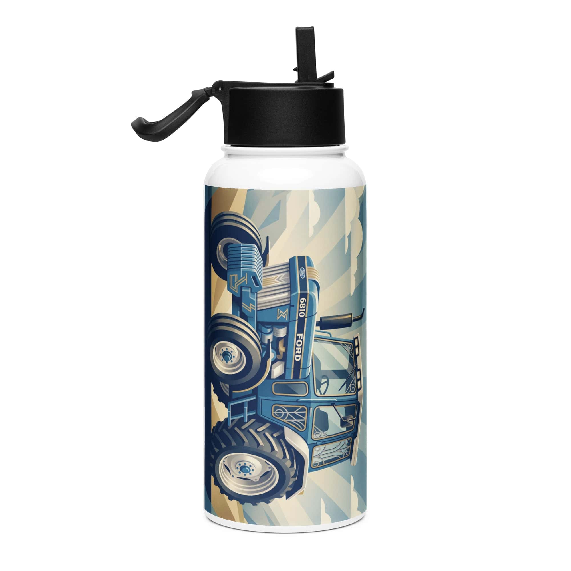 The Tractor Mugs Store Ford 6810 2WD | Art Deco Stainless steel water bottle with a straw lid Quality Farmers Merch