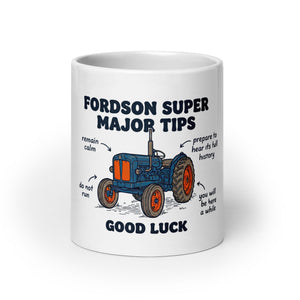 The Tractor Mugs Store Fordson Super Major Tips | White glossy mug Quality Farmers Merch