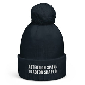 The Tractor Mugs Store French Navy Attention Span: Tractor Shaped | Pom-Pom Beanie Quality Farmers Merch