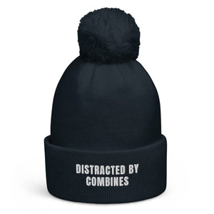 The Tractor Mugs Store French Navy Distracted by Combines | Pom-Pom Beanie Quality Farmers Merch