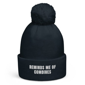 The Tractor Mugs Store French Navy Reminds Me of Combines | Pom-Pom Beanie Quality Farmers Merch
