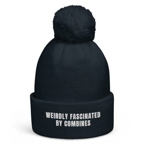 The Tractor Mugs Store French Navy Weirdly Fascinated by Combines | Pom-Pom Beanie Quality Farmers Merch